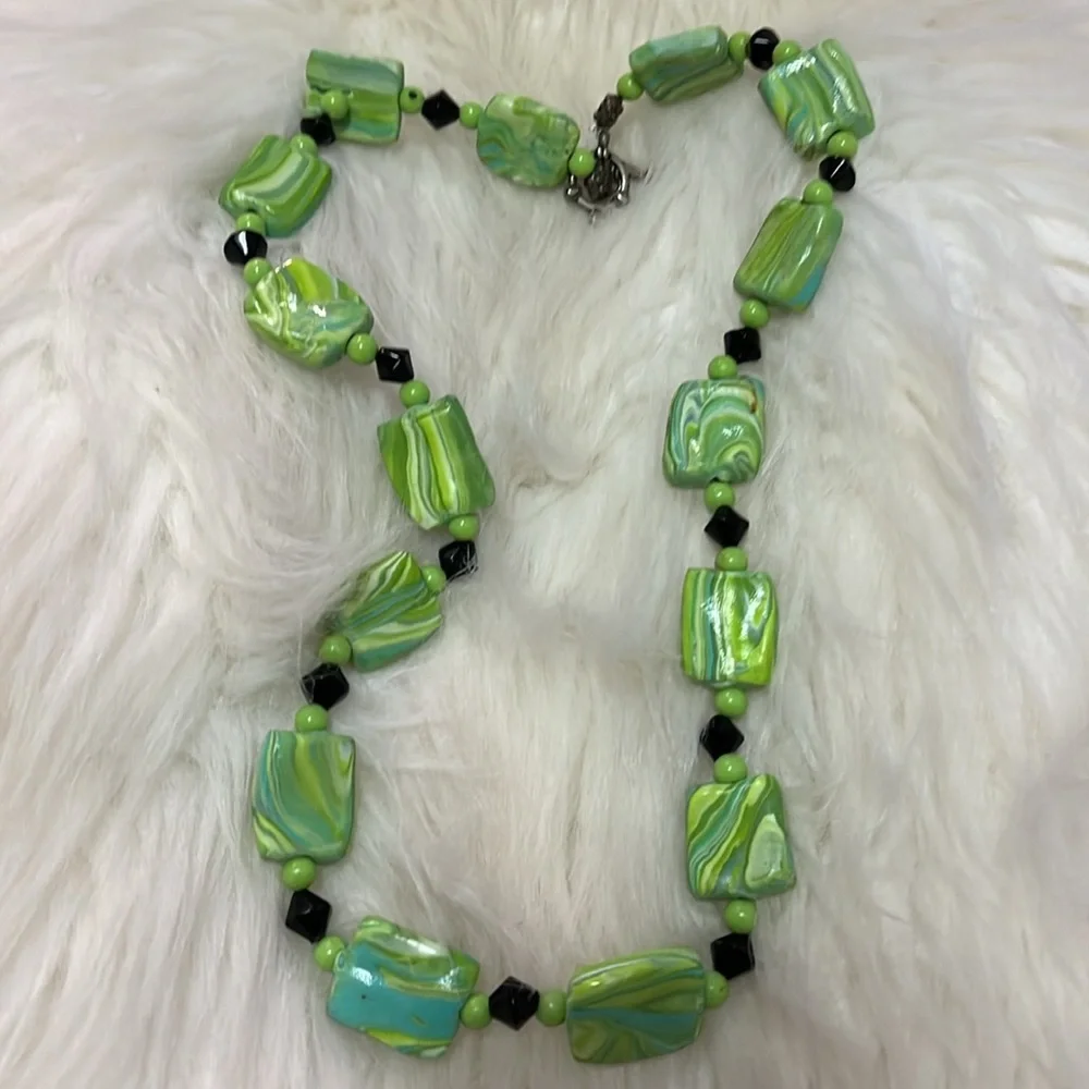 Green, White, & Black Handmade Necklace